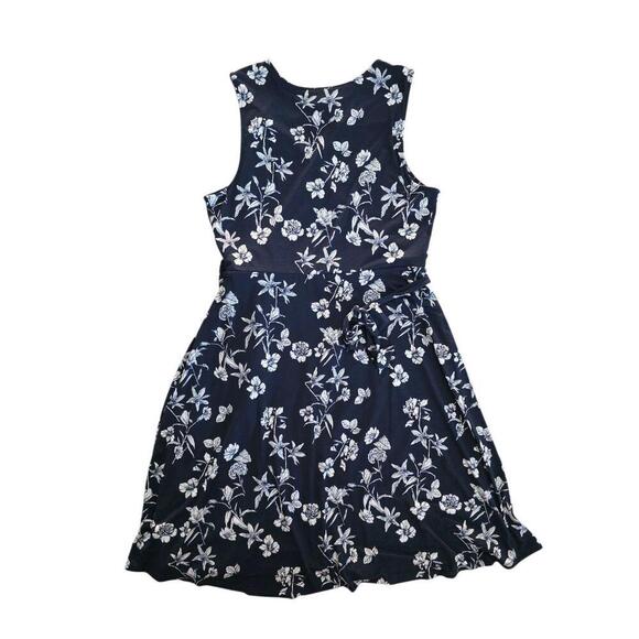 NWT 41 Hawthorn Dress Womens Blue Large Blue Floral Faux Wrap Belted Sleeveless - Picture 3 of 9